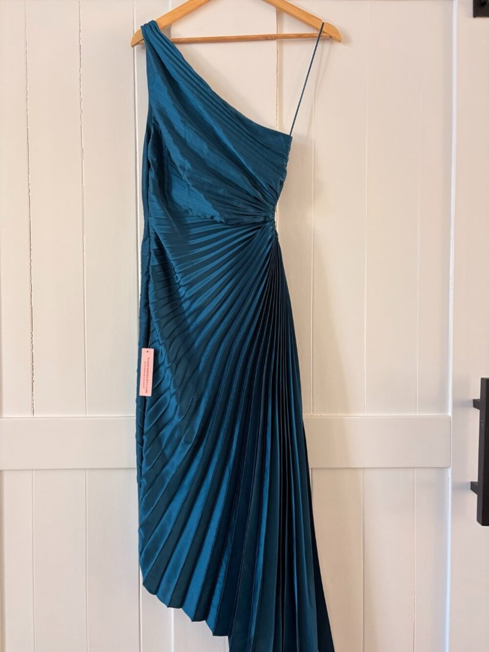 Lulus Dress Forum Teal One Shoulder Pleated Midi Dress Size S